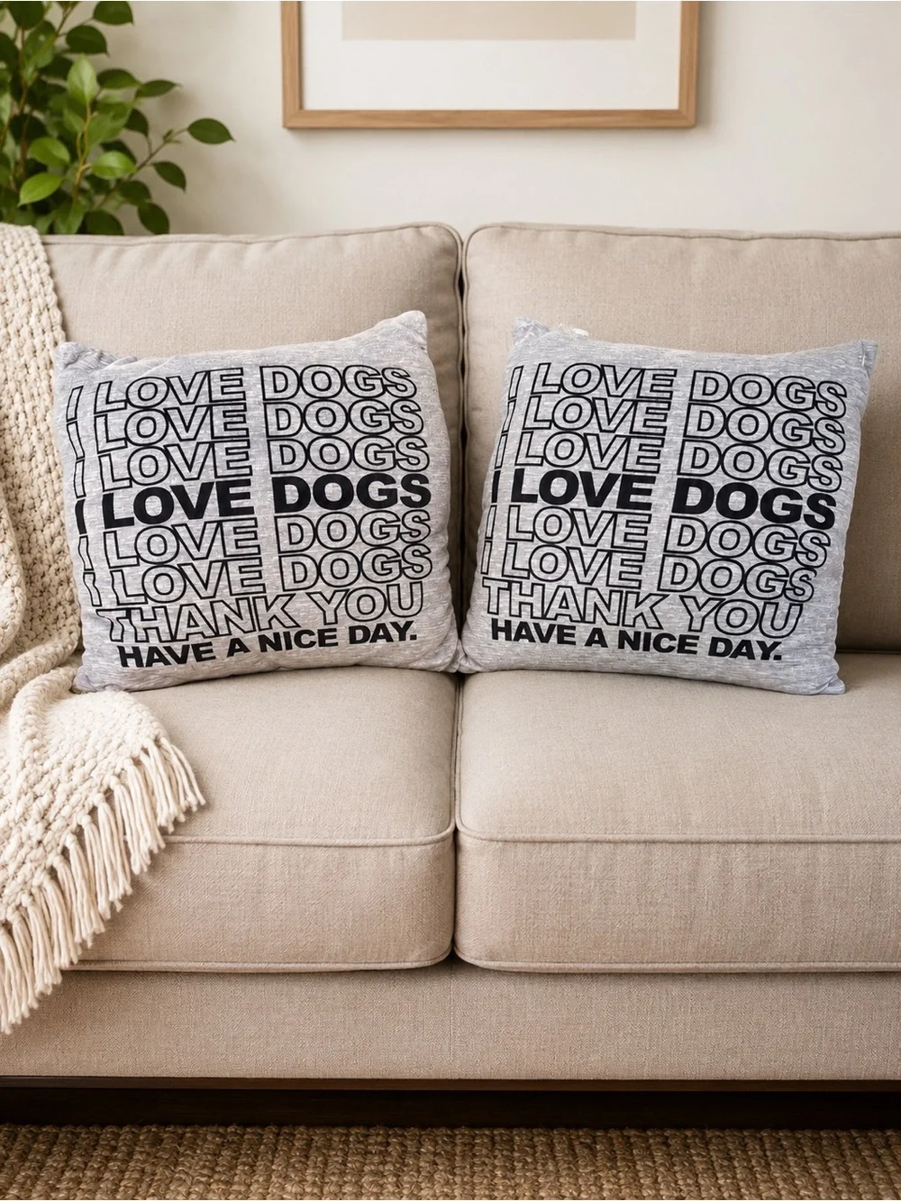 Dog Lover Squishy Pillows 14in - Dog “I Love Dogs” Have a Nice Day Pillows  NWT